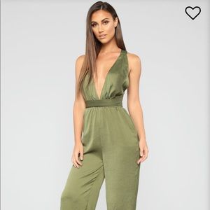 Fashion Nova Serene Satin Jogger Jumpsuit